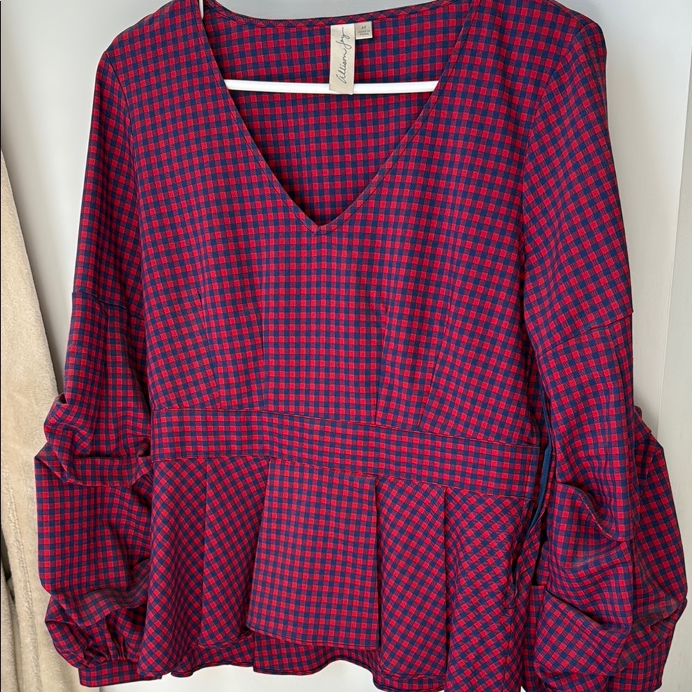 Anthropologie Plaid V-Neck Women's Top
